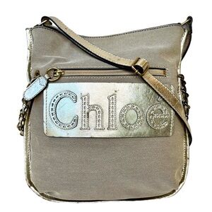 Chloe Metallic Gold Harley Canvas & Leather Shoulder Bag